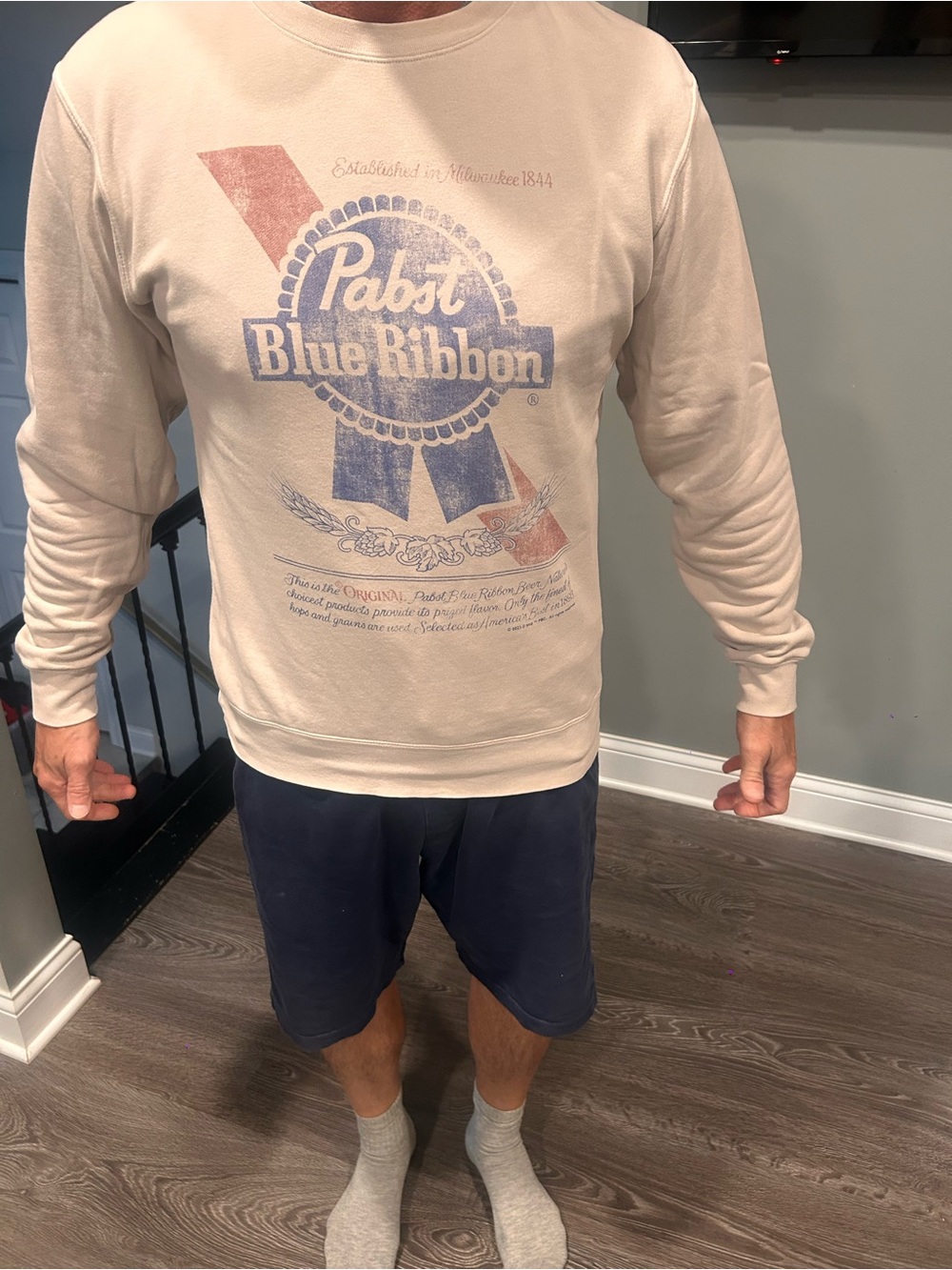 Pabst Blue Ribbon Cream Logo Crewneck Sweatshirt - Men's
